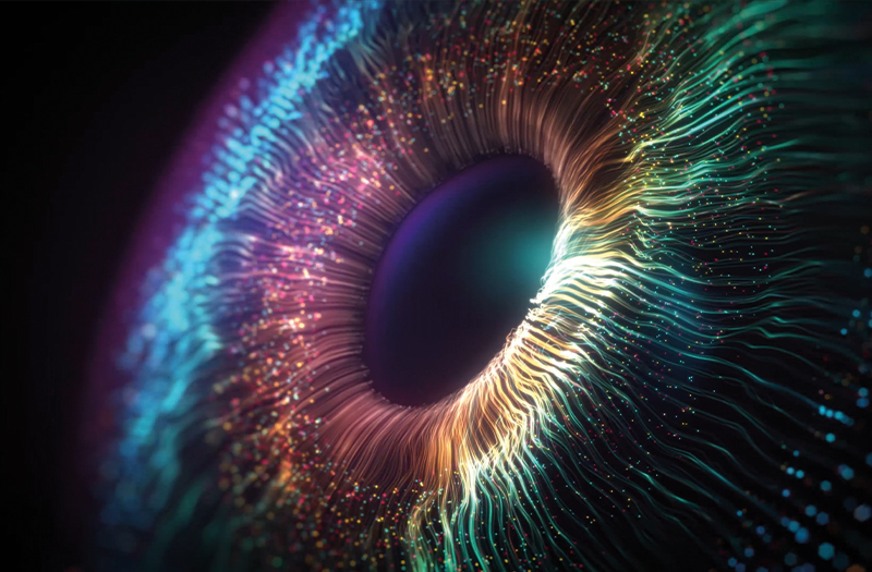 A multi-coloured futuristic representation of an eye