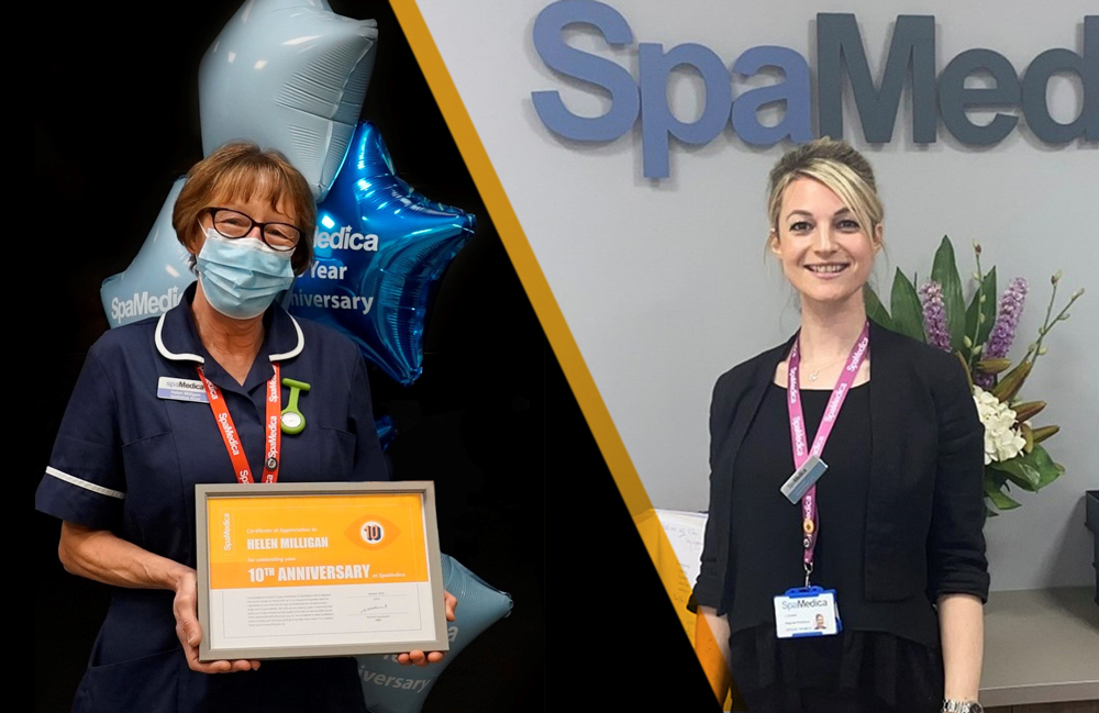 Two SpaMedica employees celebrating their tenth anniversaries with the company