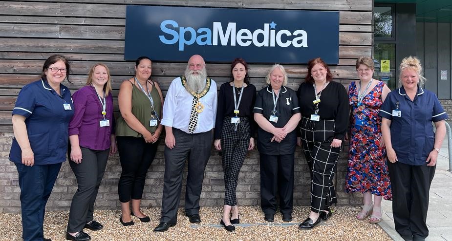 Photo of SpaMedica Bexhill team and Bexhill-on-Sea’s Town Mayor, Councillor Paul Plim