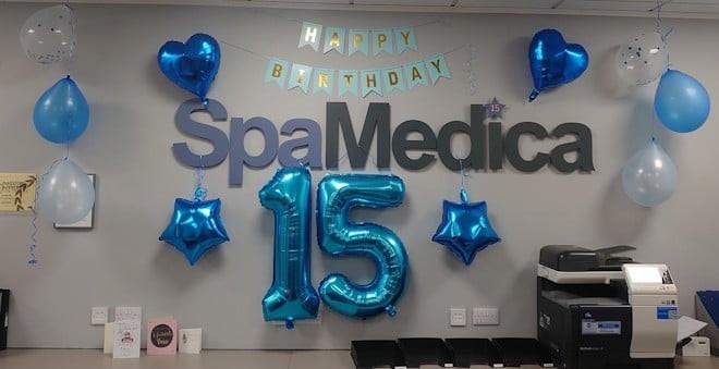 Office decorations celebrating SpaMedica's Birthday